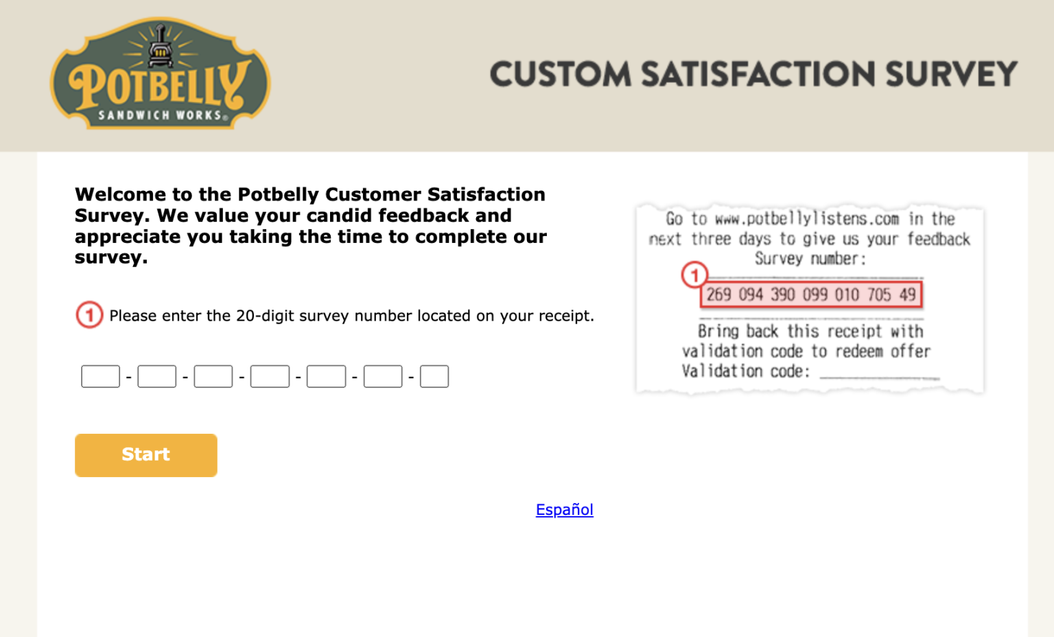 PotBellyListens.com - Potbelly Customer Satisfaction Survey